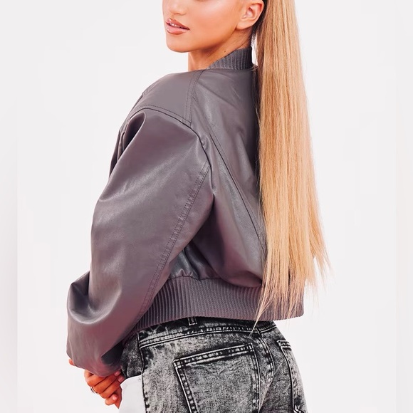 New PLT $105 Petite Grey Oversized Bomber Jacket - 10P - Picture 3 of 5